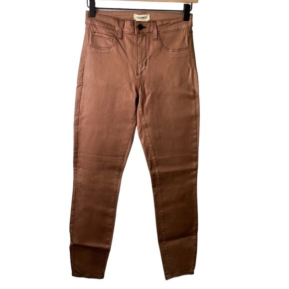 L'Agence New! Margot Tan Coated Skinny Jeans Stretch High Waist Neutral - Picture 1 of 16